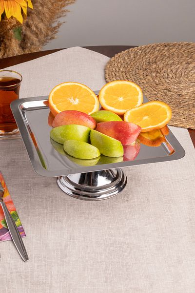 NEWTREND Züccaciye Luxury Square Silver Standing Cake, Pie, Cookie, Dessert, Catering, Dowry Presentation Serving Stand