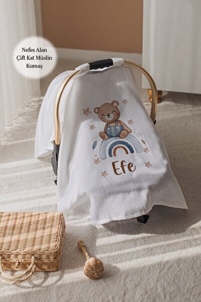 100% Cotton Name Double Layer Muslin Stroller Cover-Teddy Bear