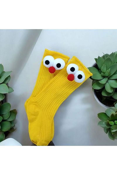 ÖZKARDEŞLER BABY Yellow with Big Eyes Knee-High Baby and Children's Socks