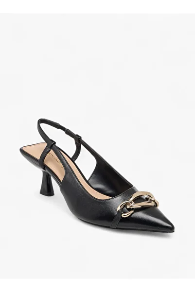 Paprika Metal Accent Slingback Shoes with Kitten Heels