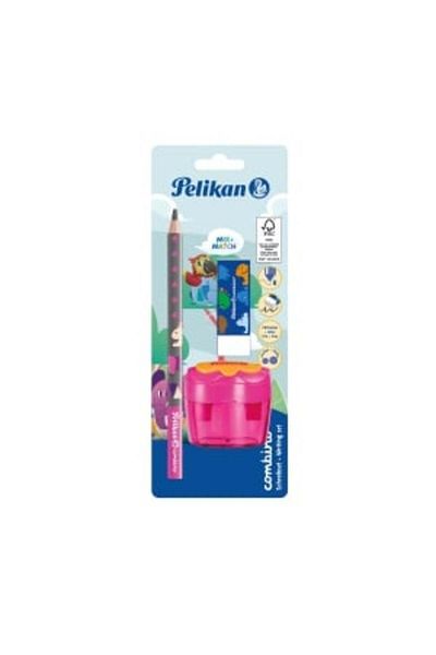 Pelikan Combino Set: Graphite Pencil, Material Wood & Plastic, Sharpener & Eraser, Blister Pack