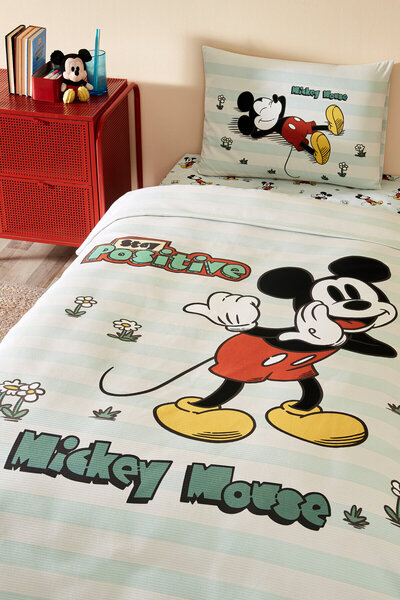 Özdilek Mickey Mouse Positive Tek Kişilik Disney Lisanslı Lastikli Çarşaf Çocuk Pike Takımı