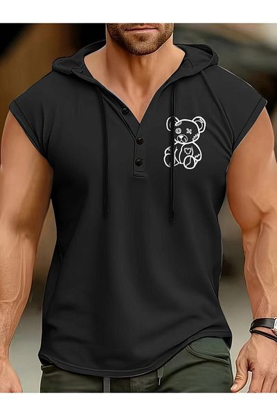 LUNAVISTA Bear Printed sleeveless t-shirt & Hooded top