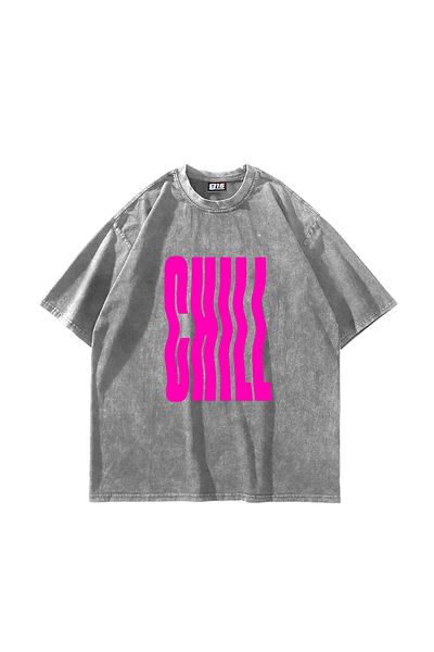 Sekizbiraltı Λευκό μπλουζάκι Chill Printed Oversize Unisex που πλένεται
