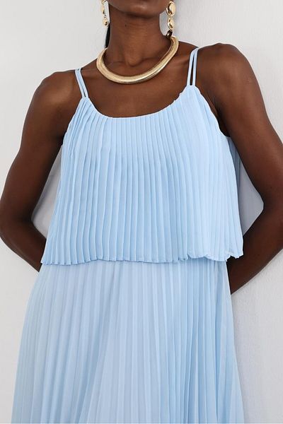 Suzi Long Chiffon Dress with Pleats 4S778