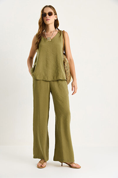 Bianco Lucci Women's V-Neck Strap Blouse Palazzo Pants Bottom-Top Set 3142 60283115