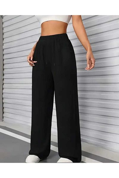 CAONNES Women's Seasonal Loose Wide Leg High Waist Navy Blue Sweatpants-Asel01