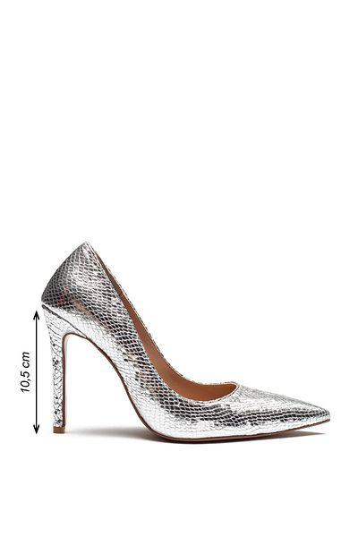 Dedos Women's Heeled Snake Pattern Evening Dress Shoes Silver 4140