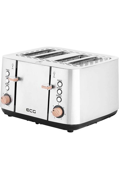 ECG Prăjitor de pâine din lemn ST 4767, 1850 W, 4 felii, 7 niveluri de rumenire, elemente din oțel inoxidabil și lemn