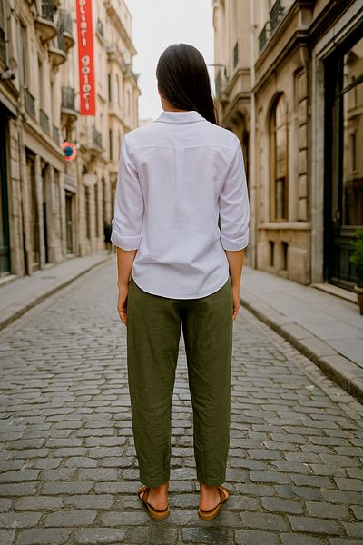 LaraLisa Women's Linen Trousers with Pleated Pockets