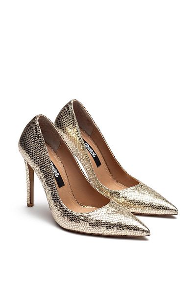 Dedos Women's Heeled Snake Pattern Evening Dress Shoes Gold