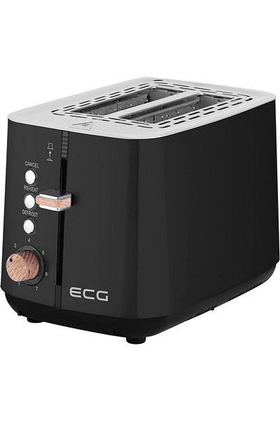 ECG Prăjitor de pâine ST 2768 din lemn, 925 W, 2 felii, 7 niveluri de rumenire, oțel inoxidabil, negru