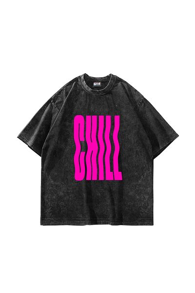 Sekizbiraltı Μαύρο μπλουζάκι Chill Printed Oversize Unisex που πλένεται
