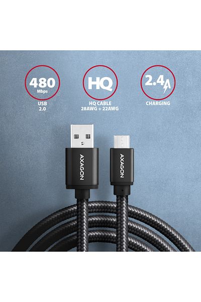 Axagon Data and charging cable, 1 m | BUMM-AM10AB | USB Type A to USB Type Micro