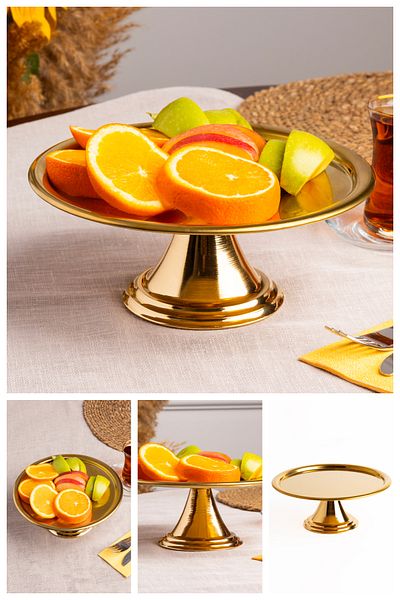 NEWTREND Züccaciye Luxury Round Gold Footed Cake, Cake, Cookies, Dessert, Treat, Dowry Presentation Serving Stand