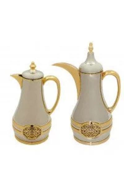 BASURRAH Luxury Tea Thermos Set by Basurra - Chrome and Gold - 2 Pieces - 1 Liter Each