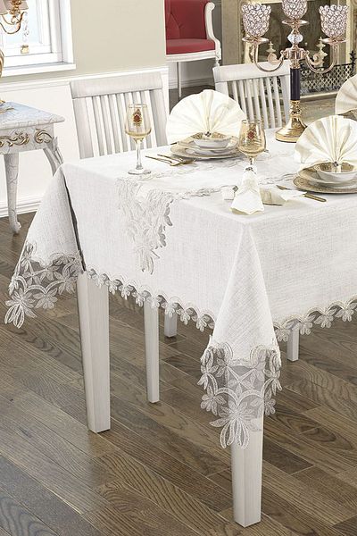 Çt Çeyizci Tekstil Tablecloth Set for 12 People, Table Set for 12 People 26 Pieces 160X220Cm