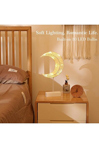 Yuwell YU WELL Decorative Table Lamp Battery Powered Moon Shaped Ramadan Desk Lamp, Threaded Warm White