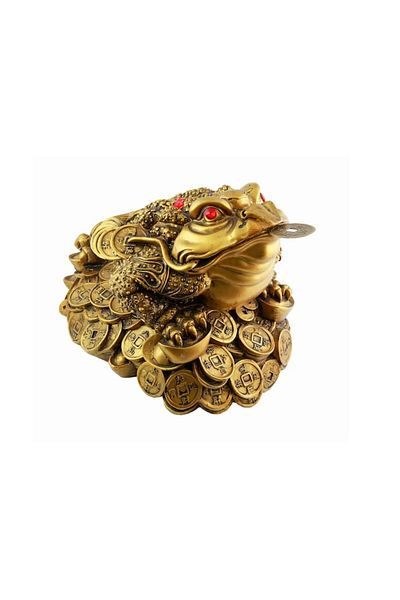 BLA BLA FOAM Three-legged money frog on coins and nuggets with red crystals, large 16x15x10 cm