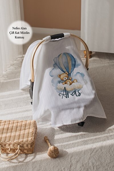 Astral Baby %100 Pamuk İsme Özel Çift Katlı Müslin Puset Örtüsü-Ayıcık
