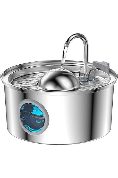 Elindor Dispenser De Apa Pentru Pisici Și Câini, 3,2 L, Silențios, Filtrare Cu Cărbune, Argintiu