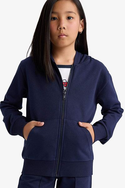 DeFacto Girl's Basic Plain Hooded Zippered Sweatshirt C8110A825Au