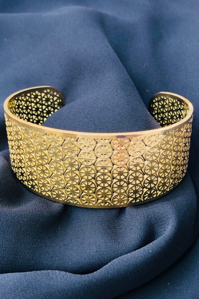 Bonicce Gold Color Steel Women's Thick Handcuff Bracelet