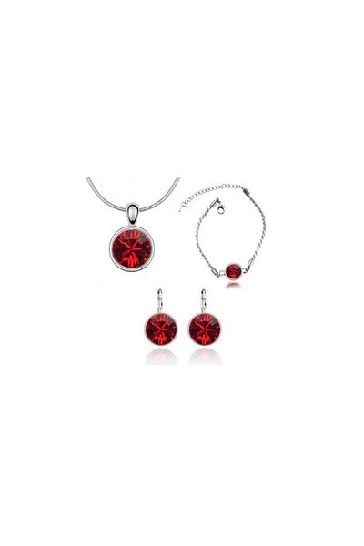 Kelan Set Alice Crystal Red – Jewelry with red crystals, plated with S925 silver