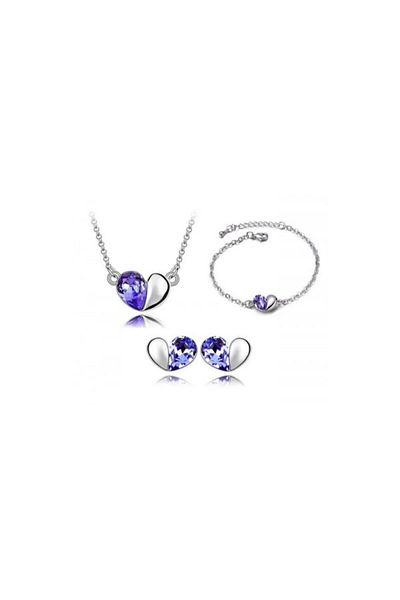 Kelan Elegant Jewelry Set – Heart with Bracelet and Purple Princess Crystals