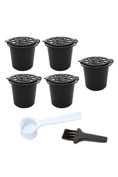 Aptel Set 5 capsule cafea, reutilizabile, compatibile cu Nespresso, negru