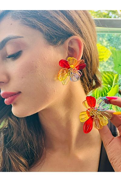 Gönülden Tasarım Flowered Mica Women's Earrings 7 cm Colorful