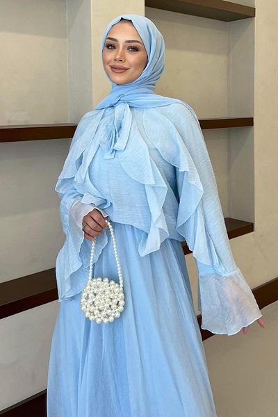 Pasaklıkontes Spanish Sleeve Ruffle Skirt Suit Baby Blue