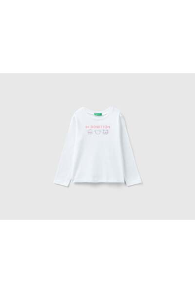 United Colors of Benetton Girls' Long Sleeve T-Shirt with Shiny Print