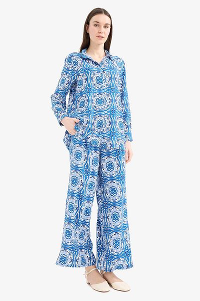 DeFacto Wide Leg Wide Wide Leg Patterned Viscose Trousers D9757Ax25Sm