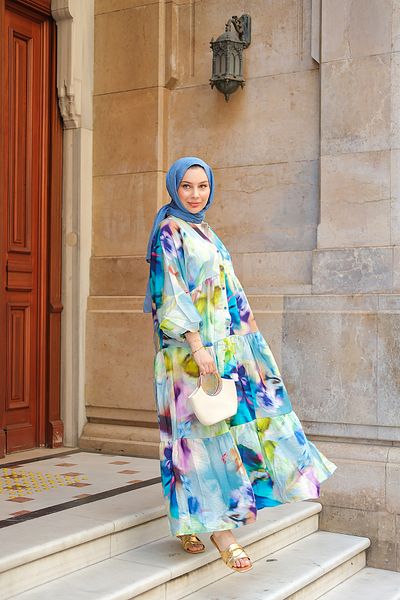 LOCCO Rochie de damă cu model Tie Dye Albastru