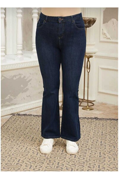 Lixera Pantaloni de blugi spanioli L material elastic de mărime mare talie înaltă bleumarin