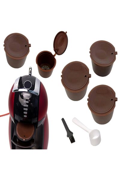 Aptel Set 5 capsule cafea, reutilizabile, compatibile cu Dolce Gusto, maro
