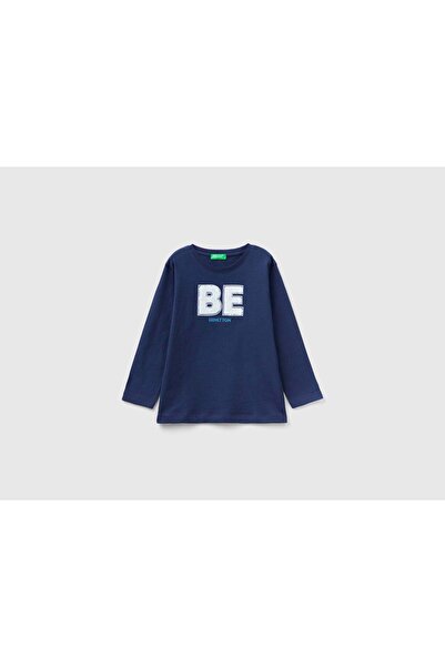 United Colors of Benetton تي شيرت أطفال مطرز بأكمام طويلة