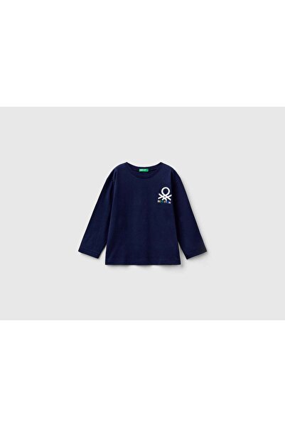 United Colors of Benetton تي شيرت أطفال بأكمام طويلة من القطن العضوي
