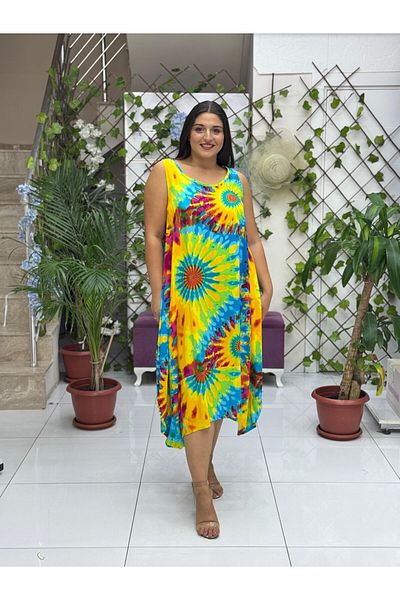 Punta Otantik Bd13305 Viscose Sleeveless Basement Tie-Dye Dress