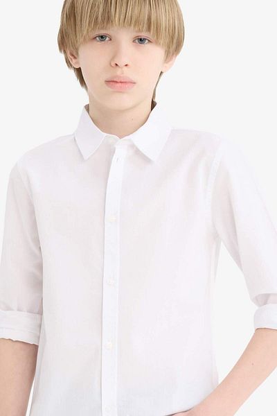 DeFacto Boy's Polo Neck Poplin Long Sleeve Shirt T8853A625Au