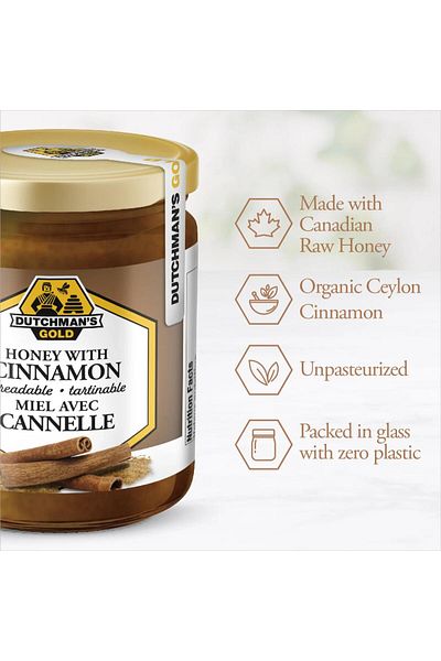Dutchman's Gold Dutchman’s Gold Organic Cinnamon Honey Spread 330g – Raw, Creamy, Perfect for Breakfasts & Drinks