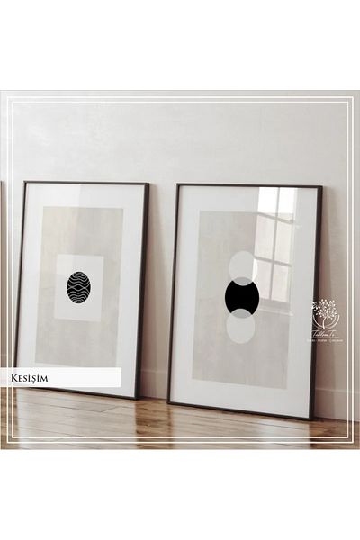Tablomtr Set de 2 picturi decorative cu cadru metalic imprimat digital și sticlă - Model de intersecție B