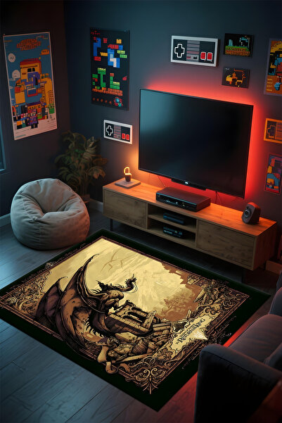 Alpacarpet Desenli Anime & Gamer Halısı Kaymaz Taban Makinede Yıkanabilir Gen...