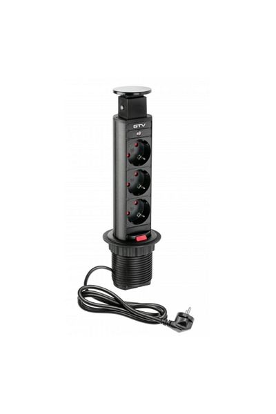 GTV Retractable Built-in Socket Round,GTV,Diameter 60mm,3 Schuko Sockets,Cable 1.5,IP20,Max 3600W,Black