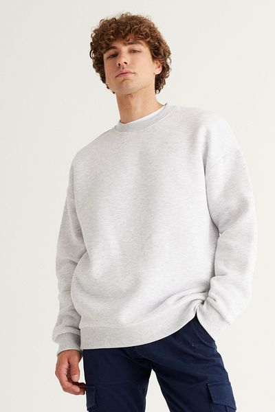 AC&Co / Altınyıldız Classics Men's Snow Melange Oversize Fit Loose Cut Cotton 3 Thread Crew Neck Sweatshirt with Fleece Inside