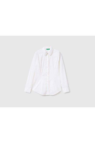 United Colors of Benetton قميص نسائي مطاطي من مزيج القطن