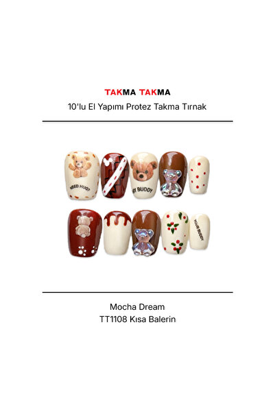 Takma Takma Takma Tırnak Nail Art Mavi L Beden Kısa Balerin 10'lu El Yapımı J...