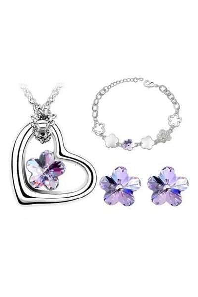Kelan Set Crystal Purple Flower “Amalia” – Purple crystal jewelry plated with silver S925