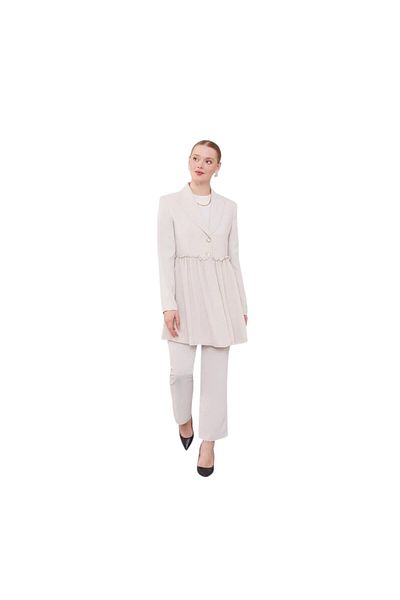 Levidor Beli Gathered Chiffon Jacket Suit